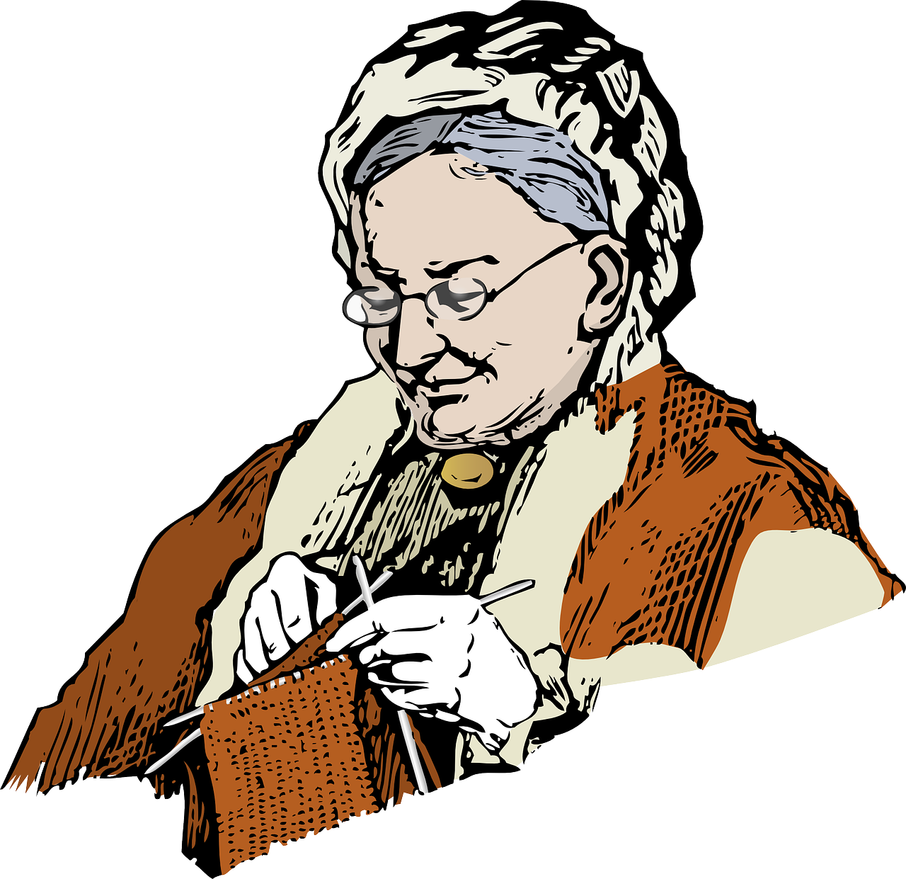 Elderly Woman Knitting Illustration