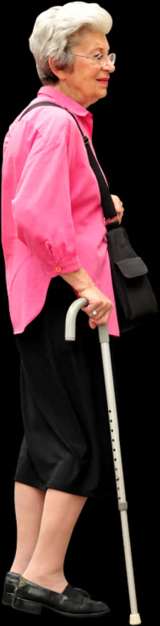 Elderly Woman Walking With Cane