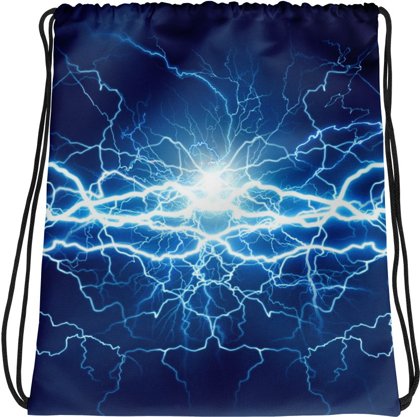 Electric Blue Lightning Drawstring Bag
