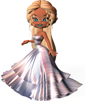 Elegant Animated Characterin Ballgown