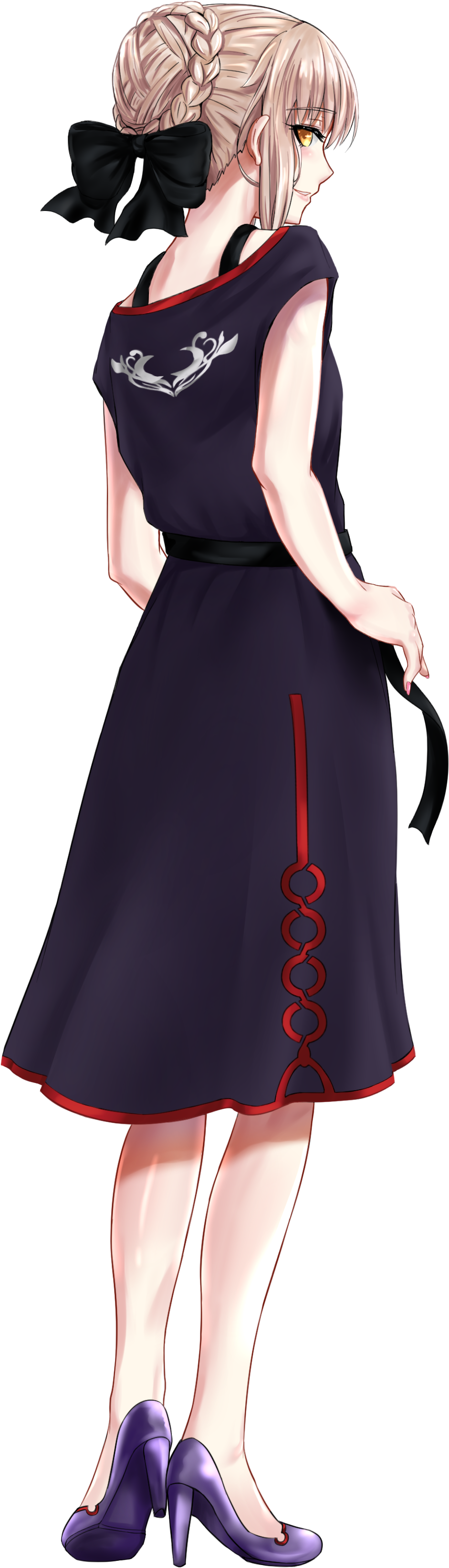 Elegant Anime Girlin Navy Dress