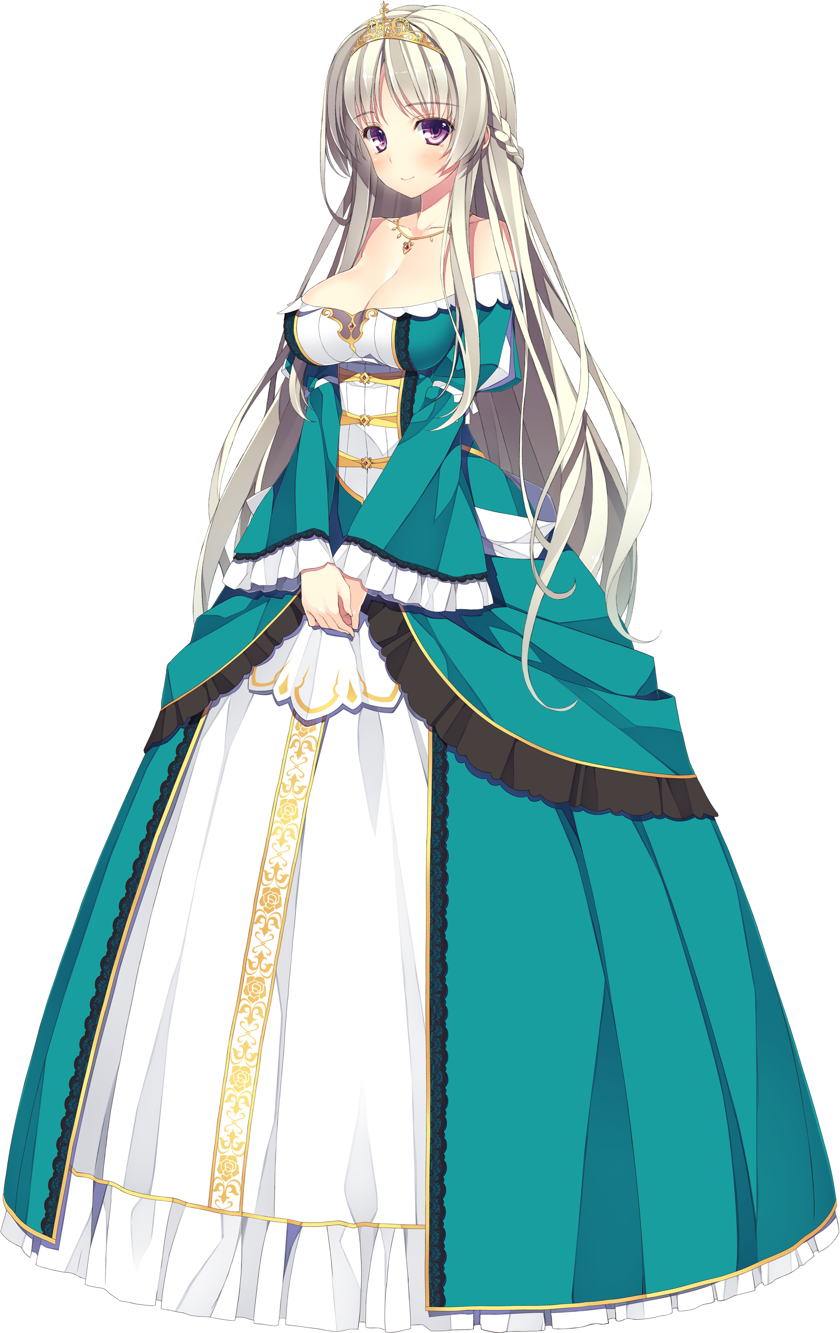 Elegant Anime Princessin Greenand White Dress