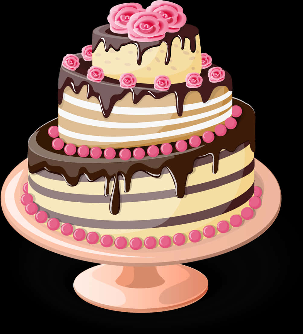 Elegant Birthday Cake Illustration