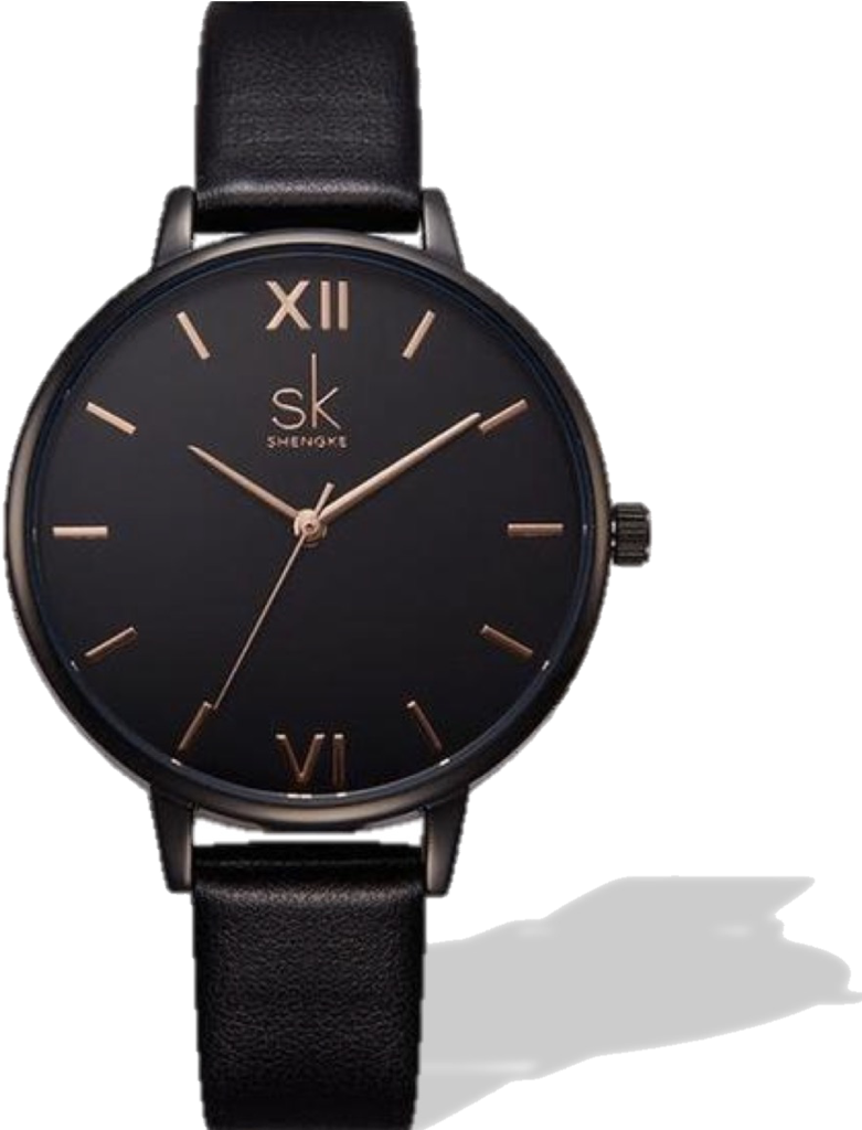 Elegant Black Dial Leather Strap Watch