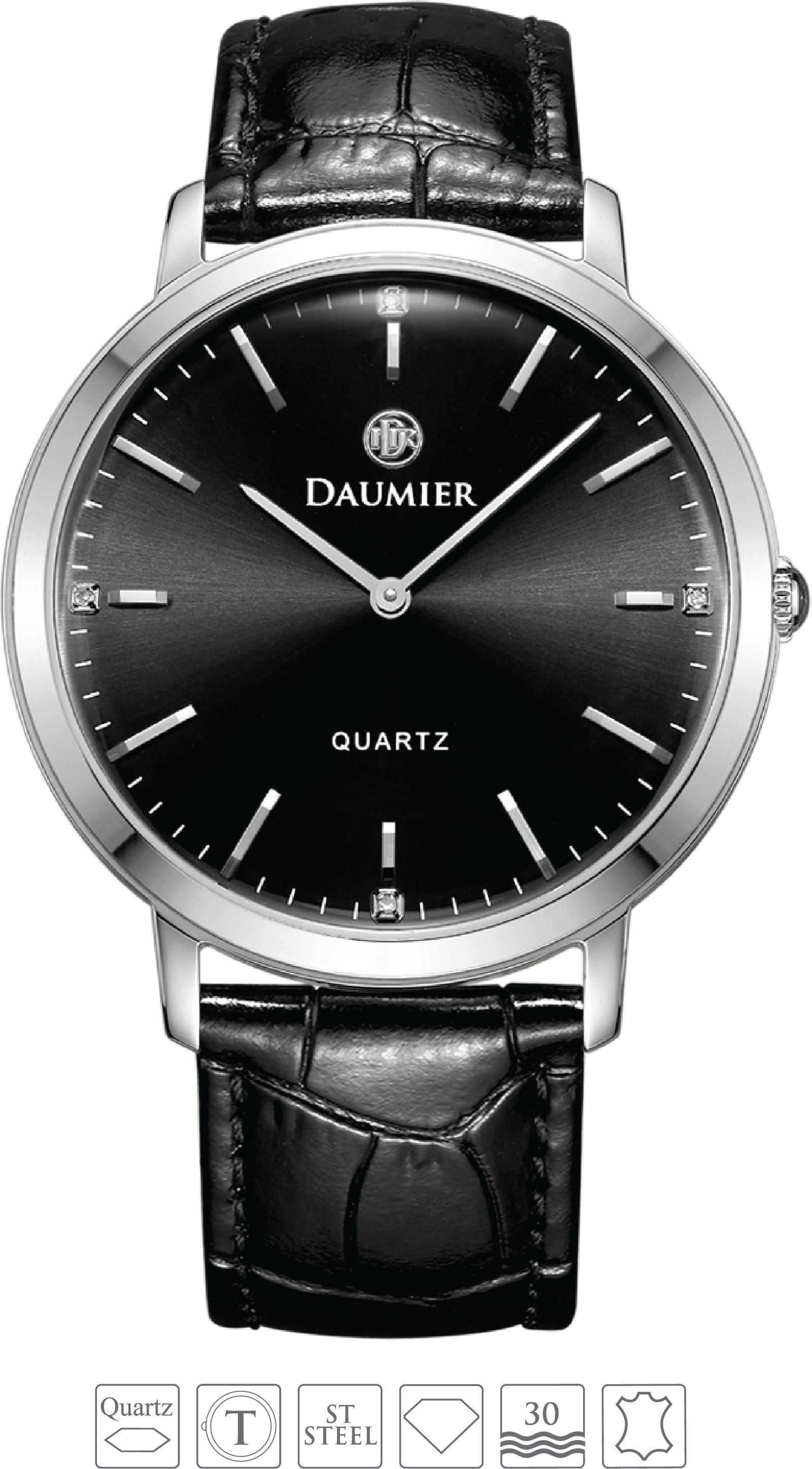 Elegant Black Dial Leather Strap Watch