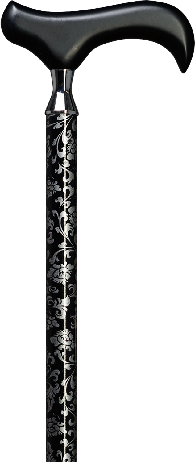 Elegant Black Floral Walking Stick