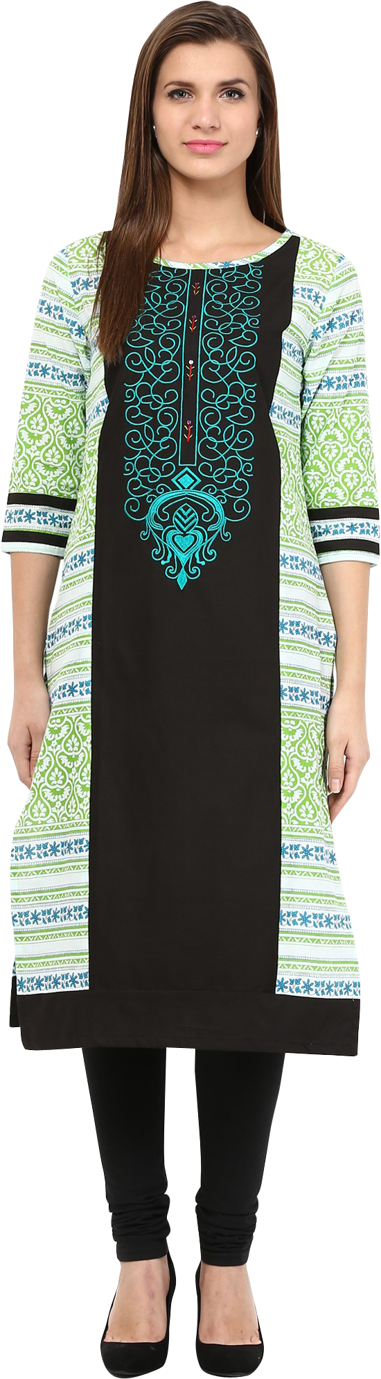 Elegant Black Green Embroidered Kurti