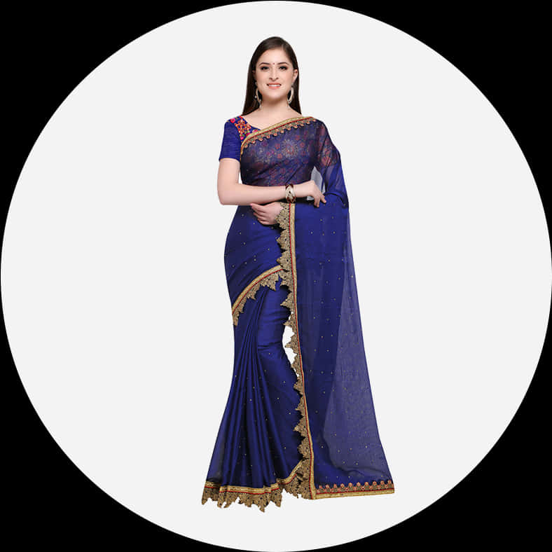 Elegant Blue Saree Model