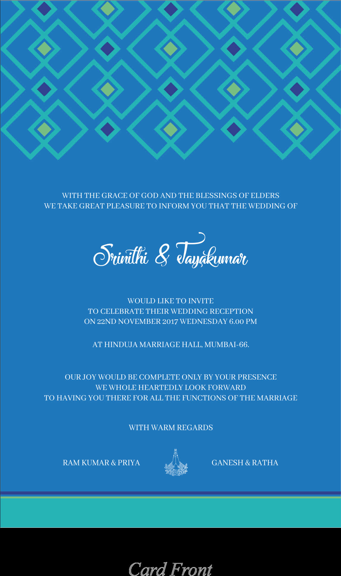 Elegant Blue Wedding Invitation Card