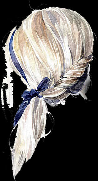 Elegant Braided Hairstylewith Blue Ribbon