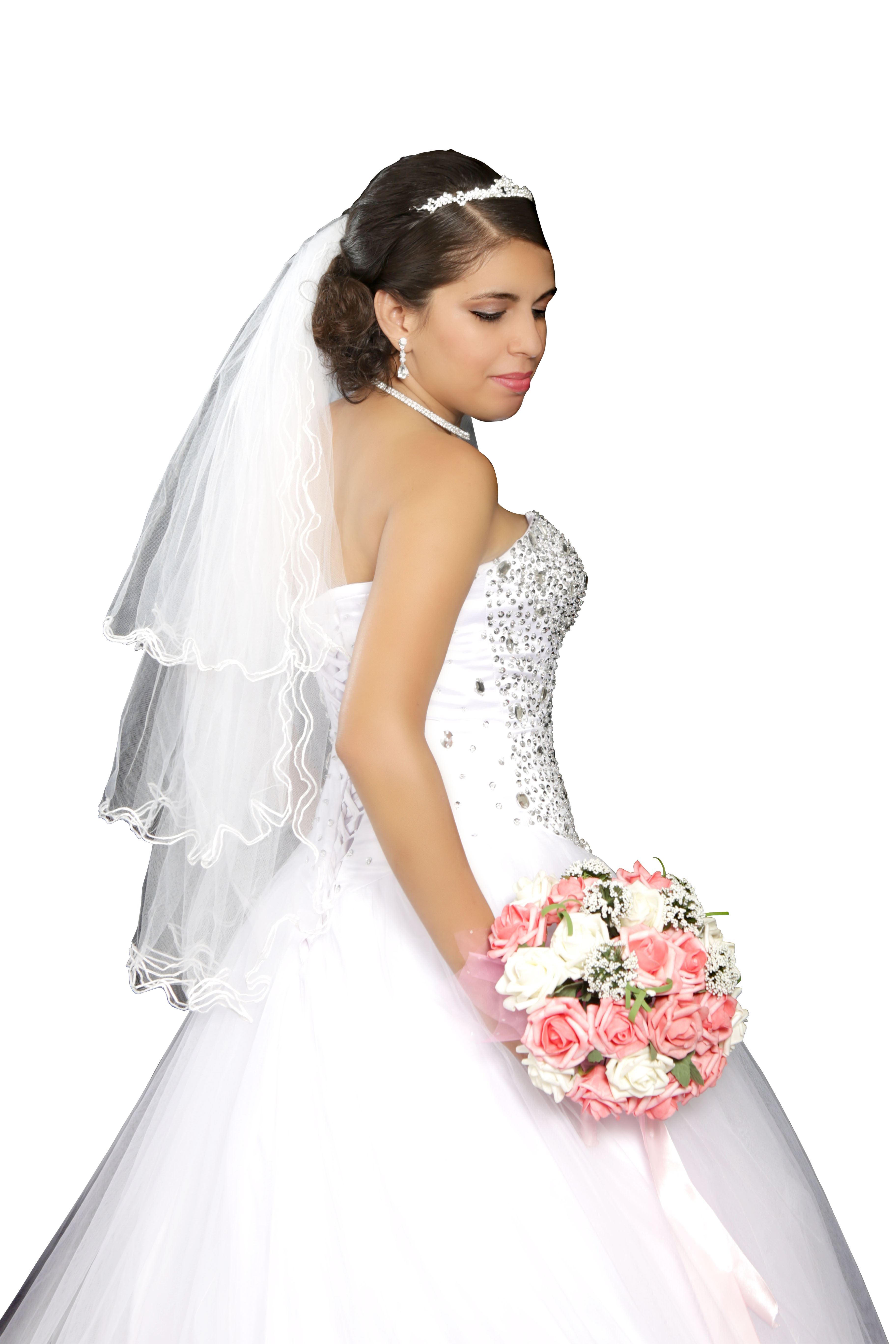 Elegant Bridein White Gownand Veil