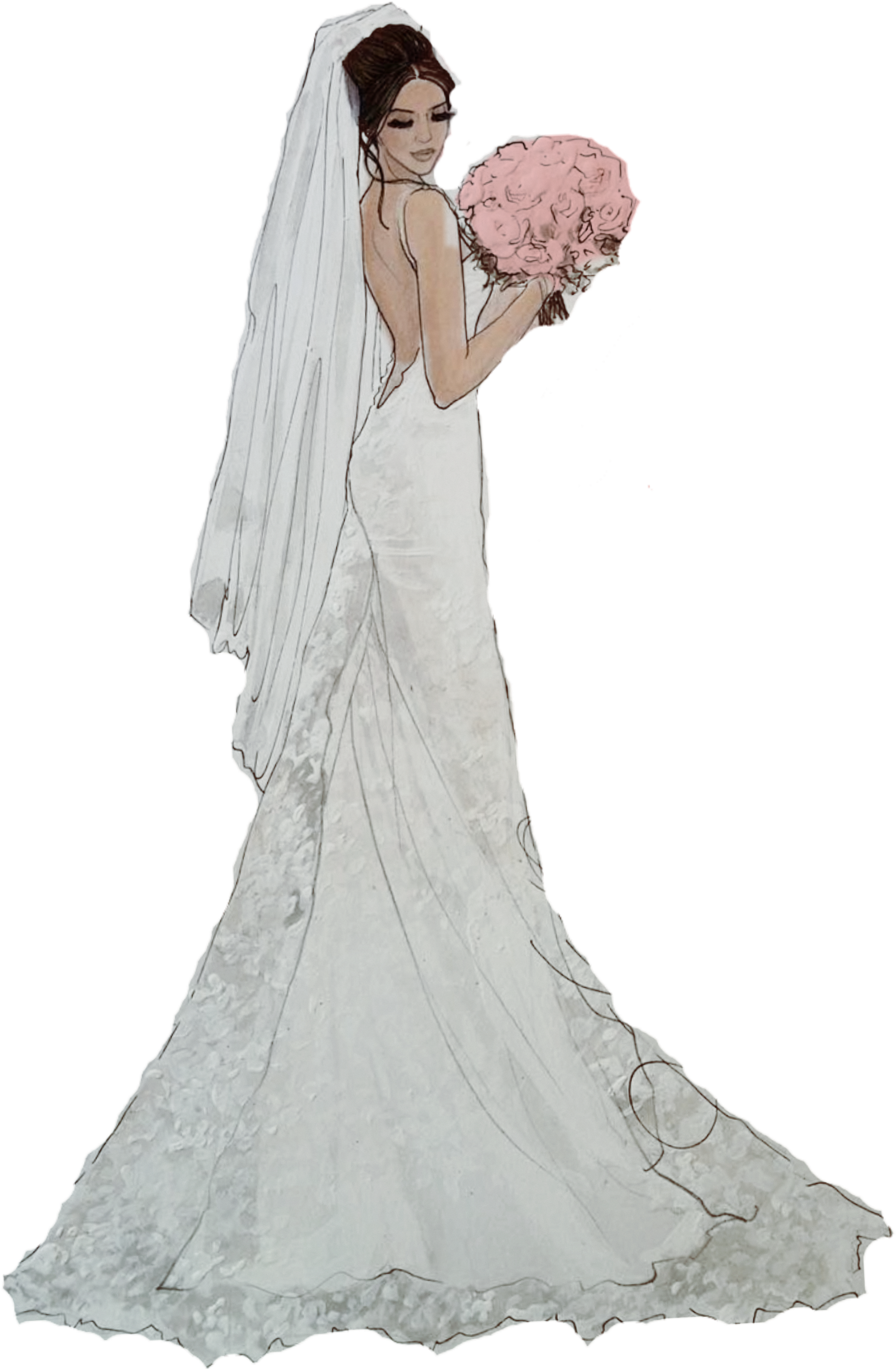Elegant Bridein White Gownwith Bouquet