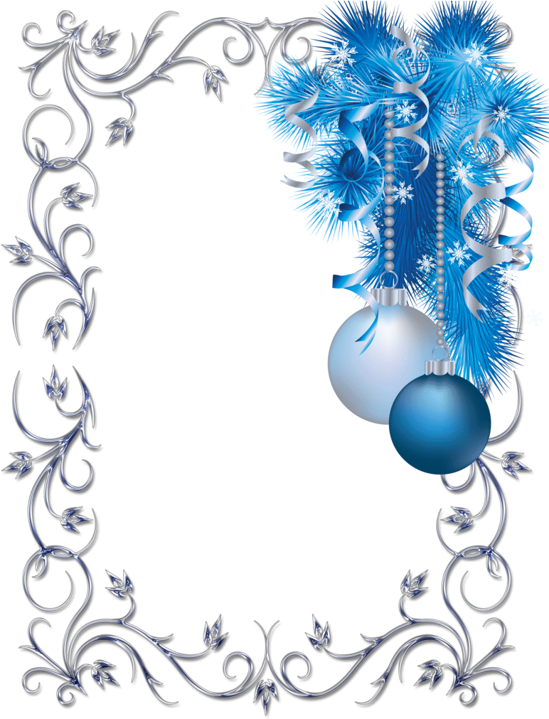 Elegant Christmas Framewith Blue Ornaments