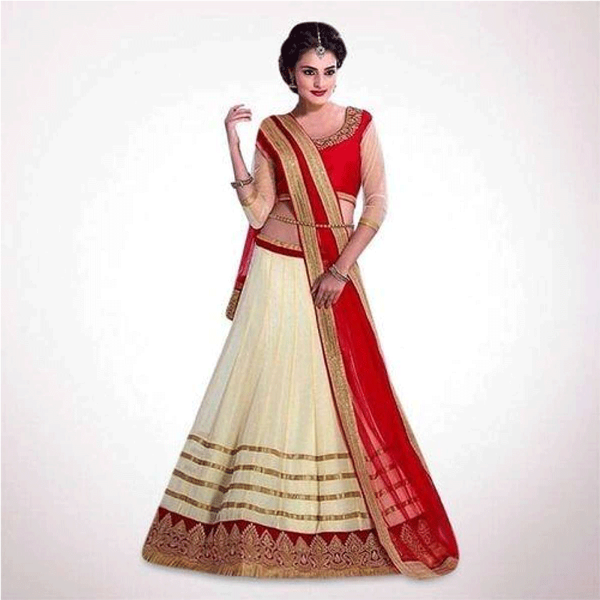 Elegant Creamand Red Lehenga Choli