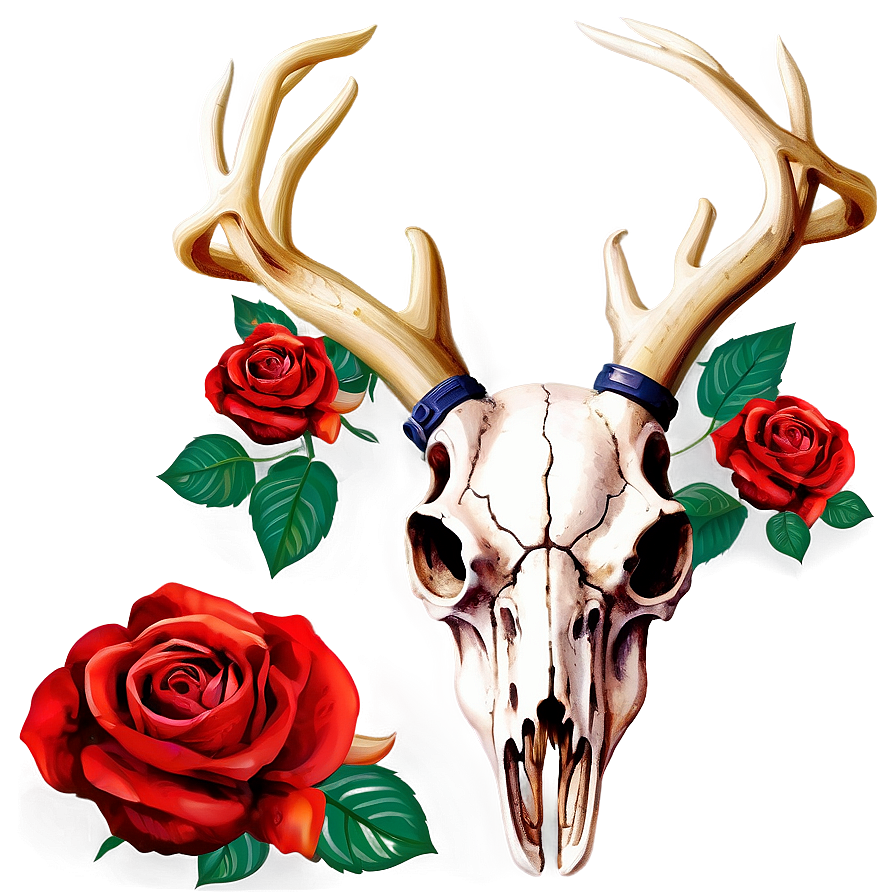 Elegant Deer Skull With Roses Png Ffq36