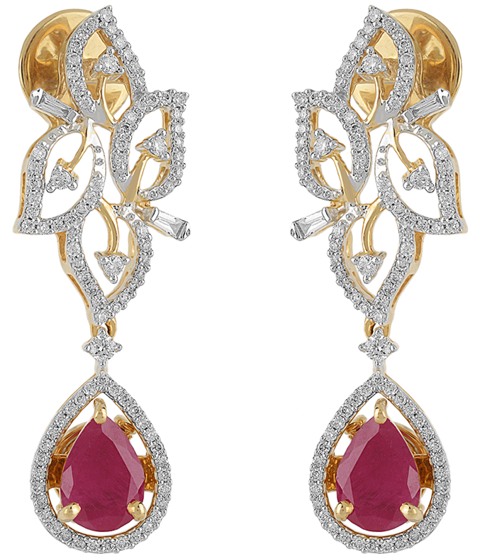 Elegant Diamond Ruby Drop Earrings