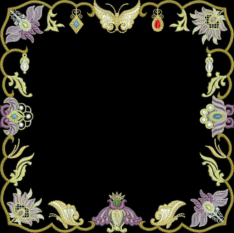 Elegant Embroidered Floral Frame