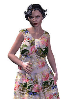 Elegant Floral Dress3 D Model