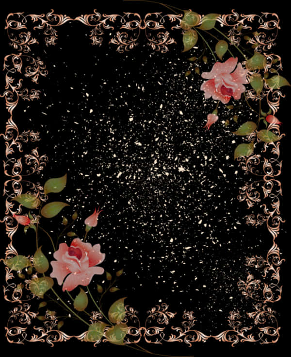 Elegant Floral Frameon Black Background