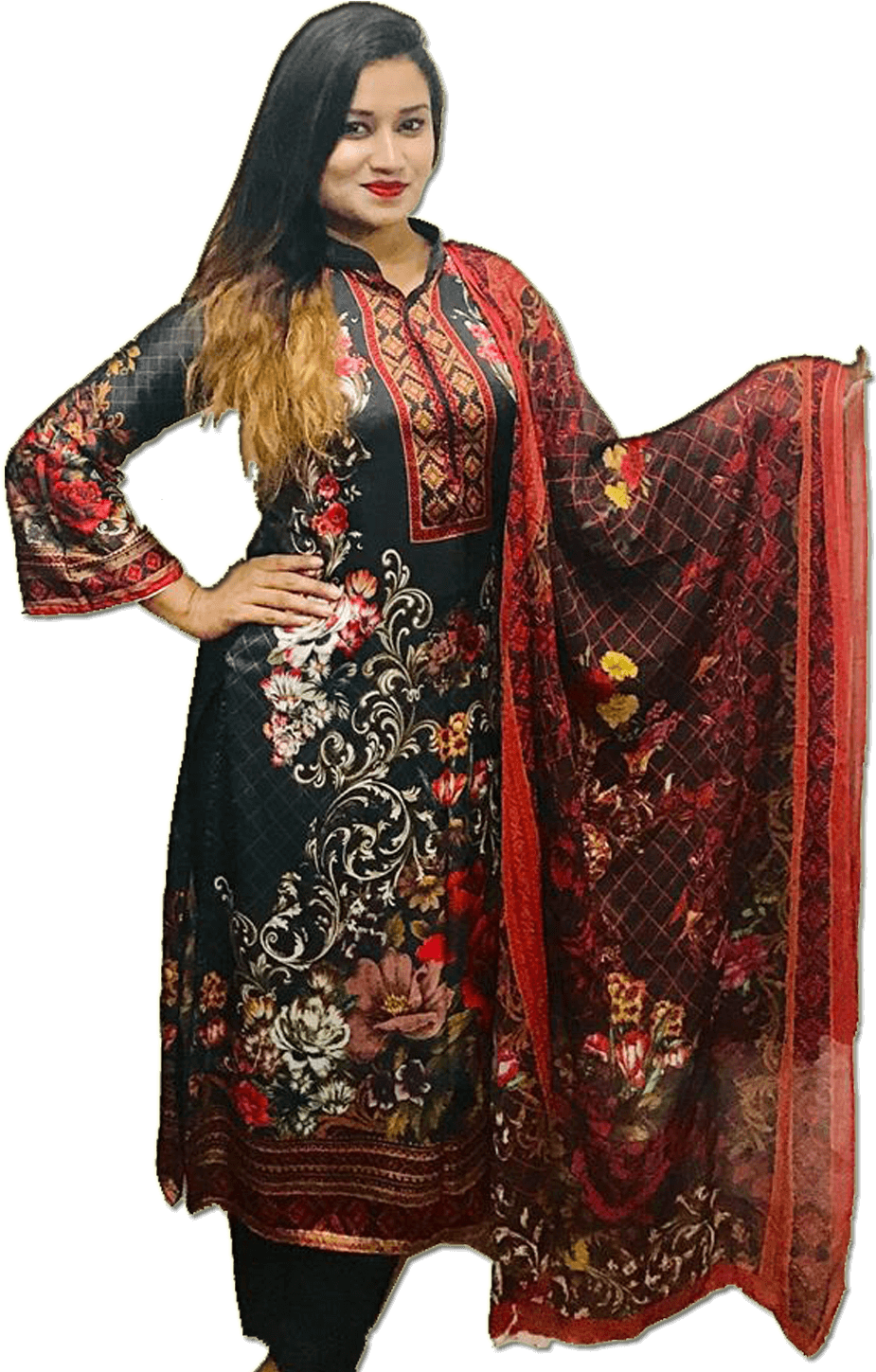 Elegant Floral Printed Kurti With Dupatta