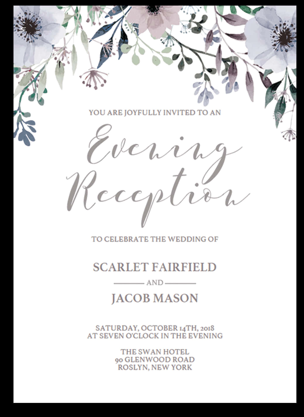 Elegant Floral Wedding Reception Invitation