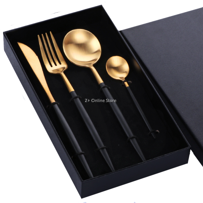 Elegant Gold Black Cutlery Set