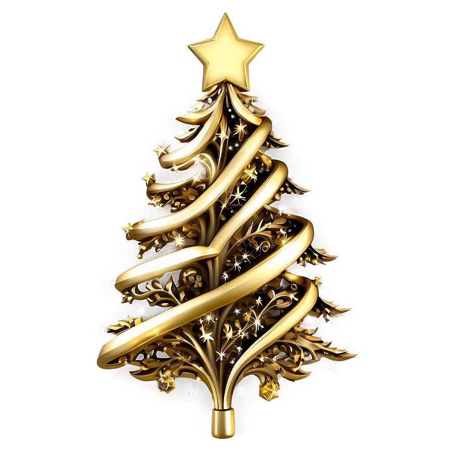 Elegant Gold Christmas Tree Aesthetic Png 56