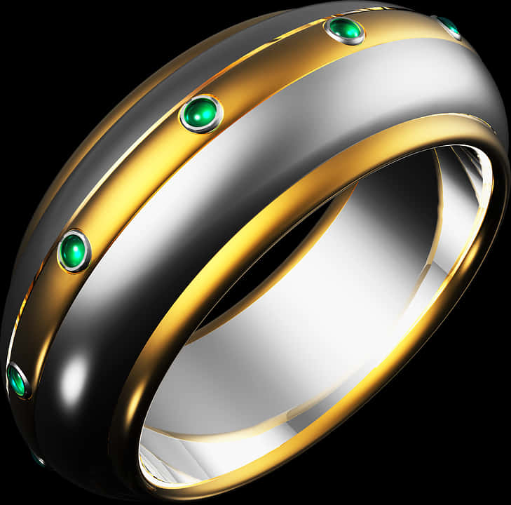 Elegant Gold Silver Ringwith Emeralds