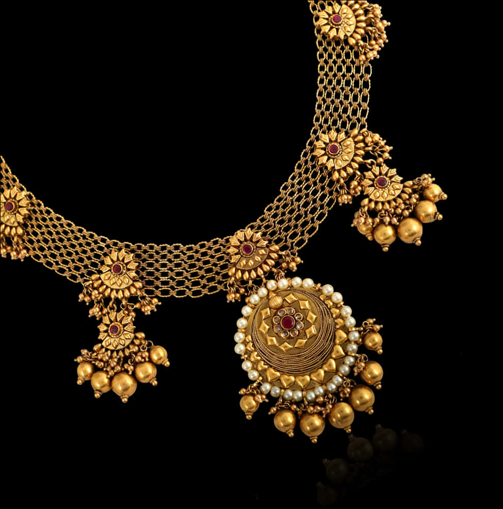Elegant Golden Necklacewith Pearlsand Gems