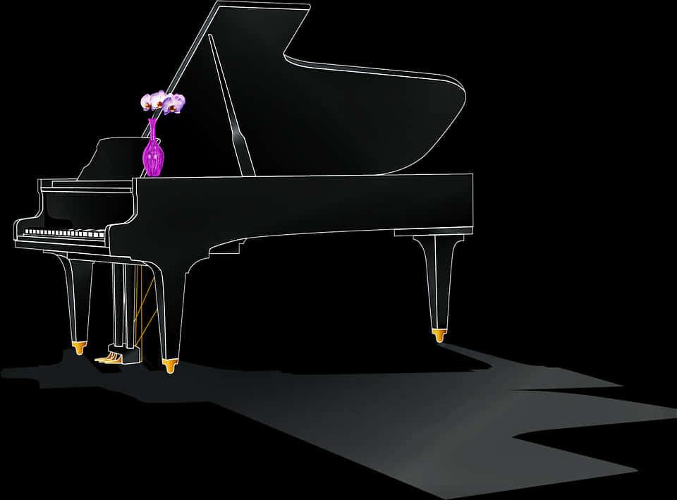 Elegant Grand Pianowith Orchid