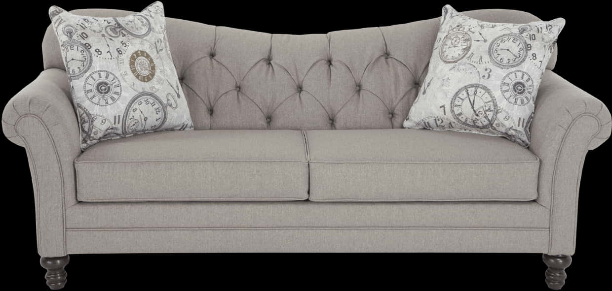 Elegant Gray Tufted Couchwith Pillows