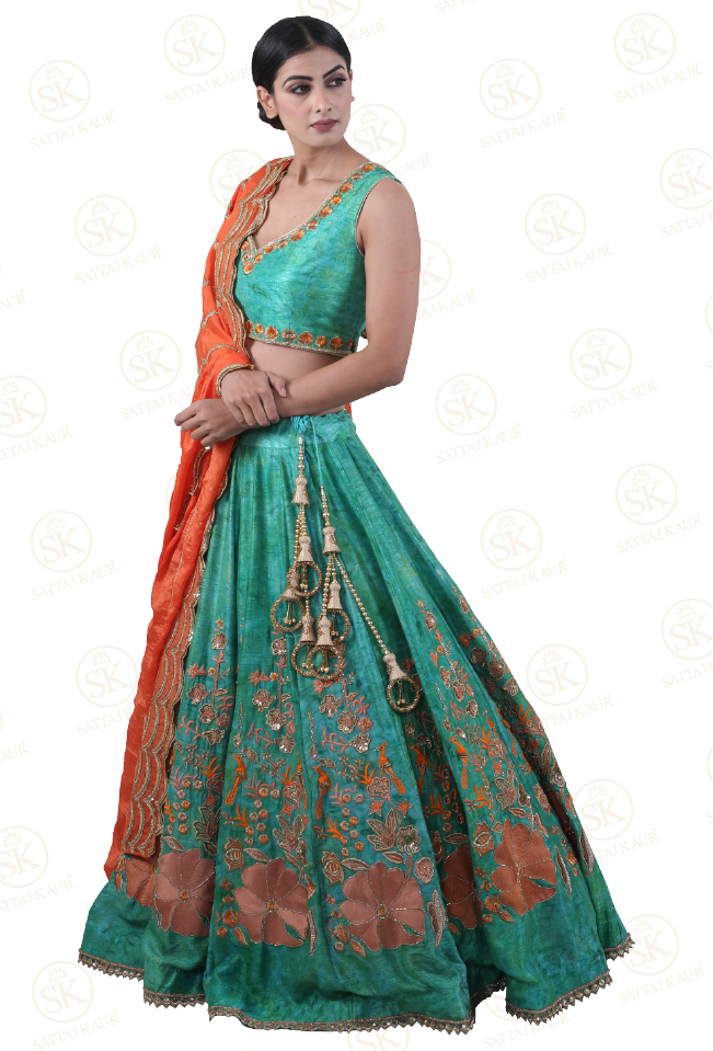 Elegant Green Lehenga Choli Model Pose