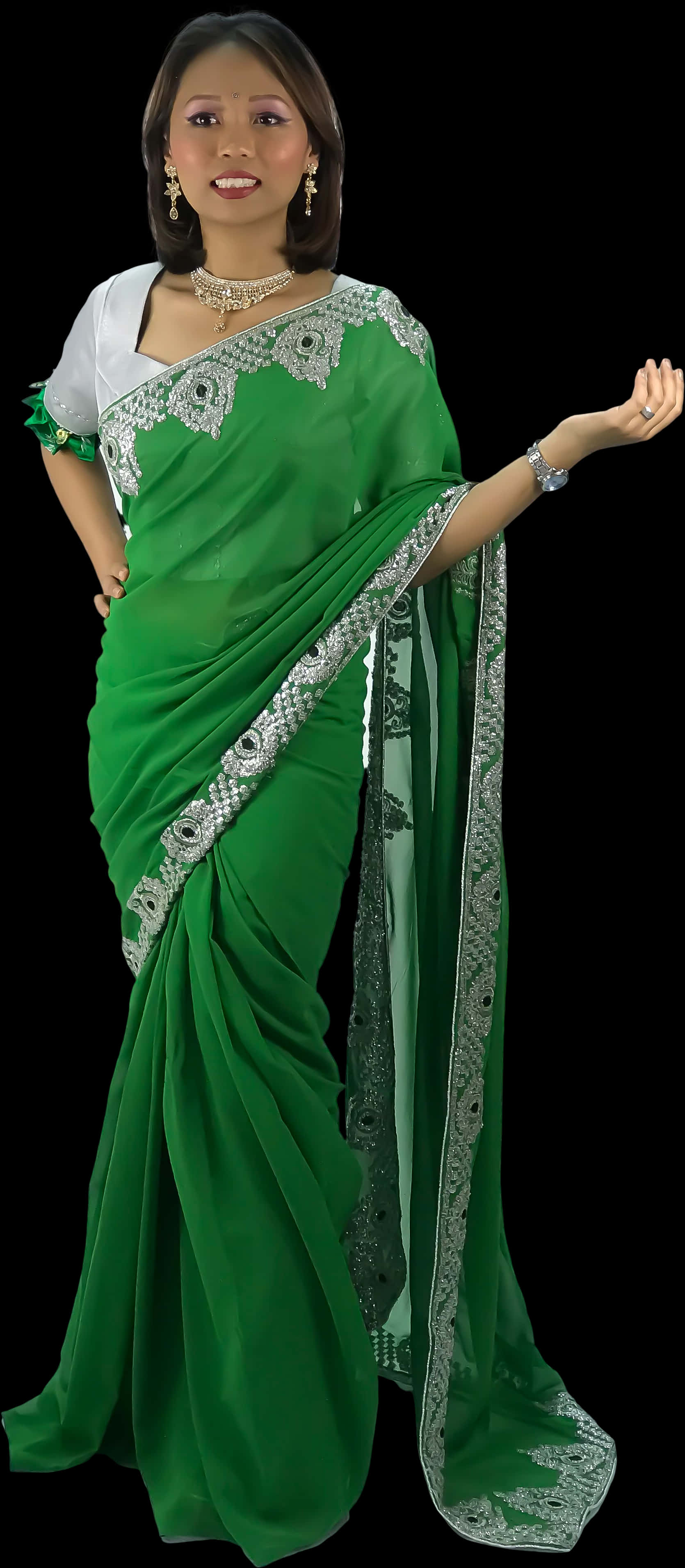 Elegant Green Saree Model