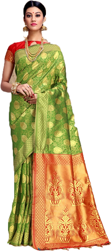 Elegant Green Sareewith Orange Border