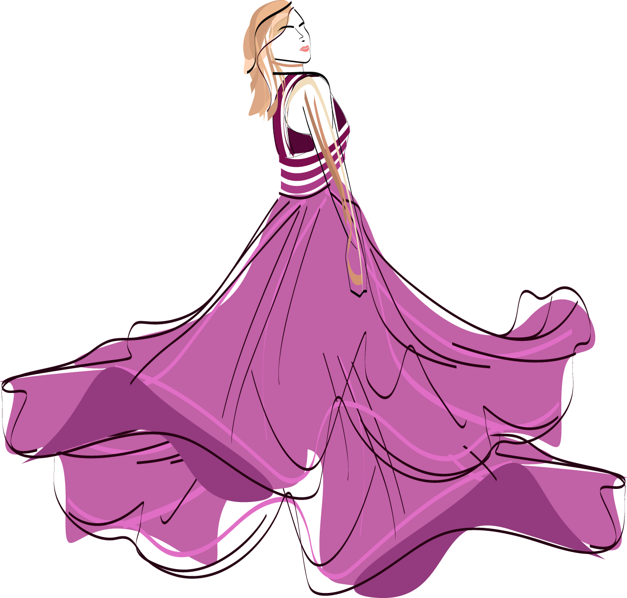 Elegant Modelin Flowing Pink Dress
