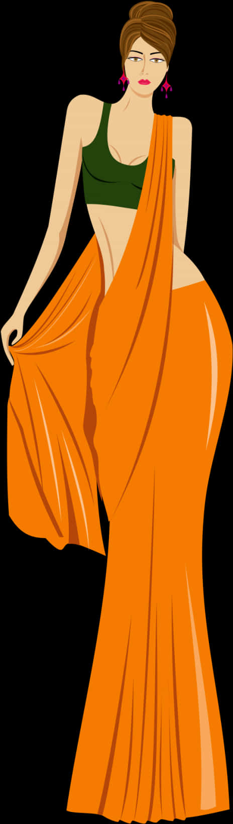 Elegant Orange Saree Vector Illustration