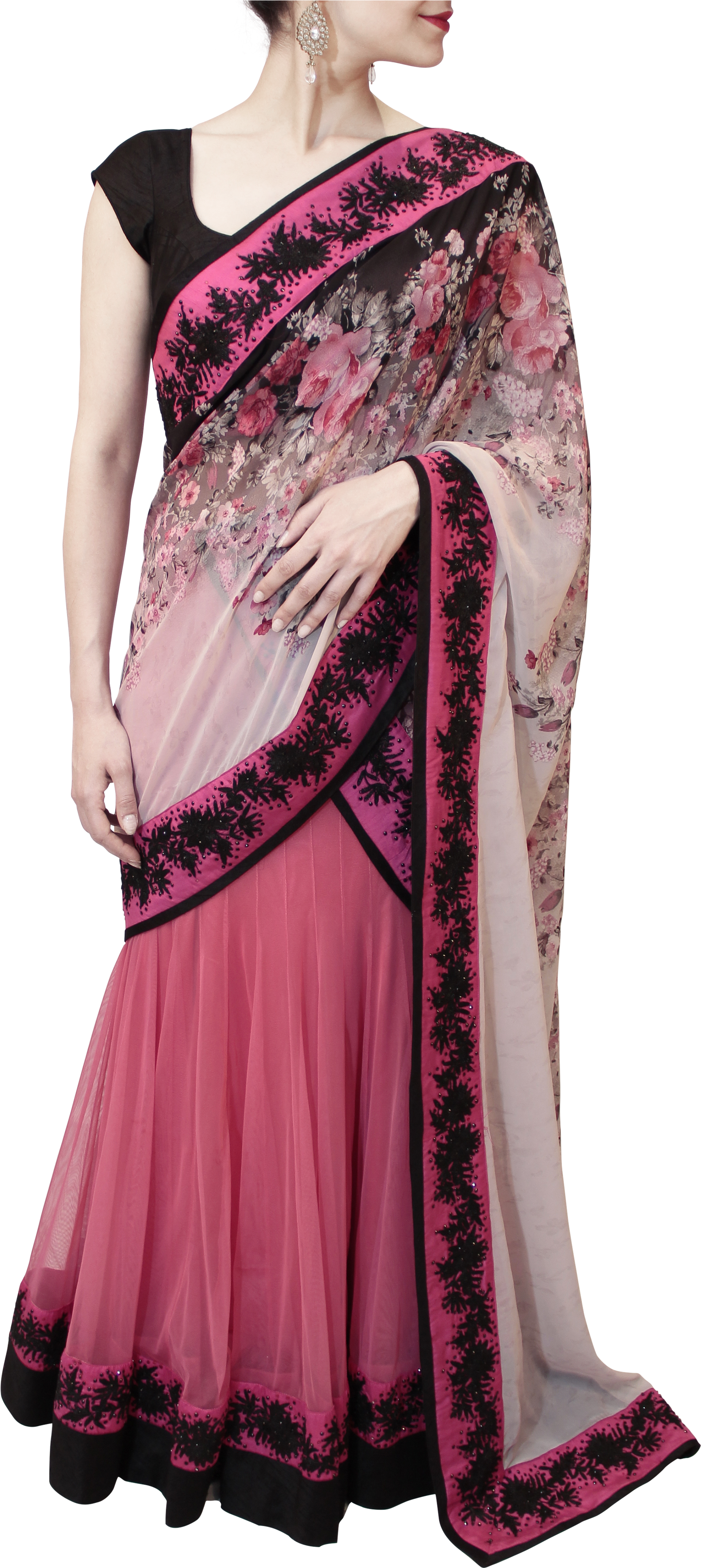 Elegant Pink Lehengawith Floral Dupatta