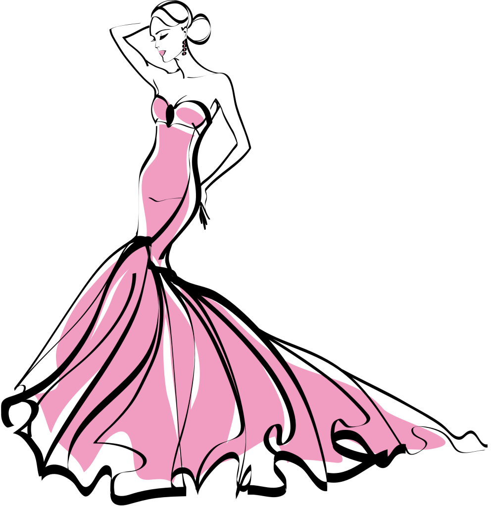 Elegant Pink Mermaid Gown Sketch