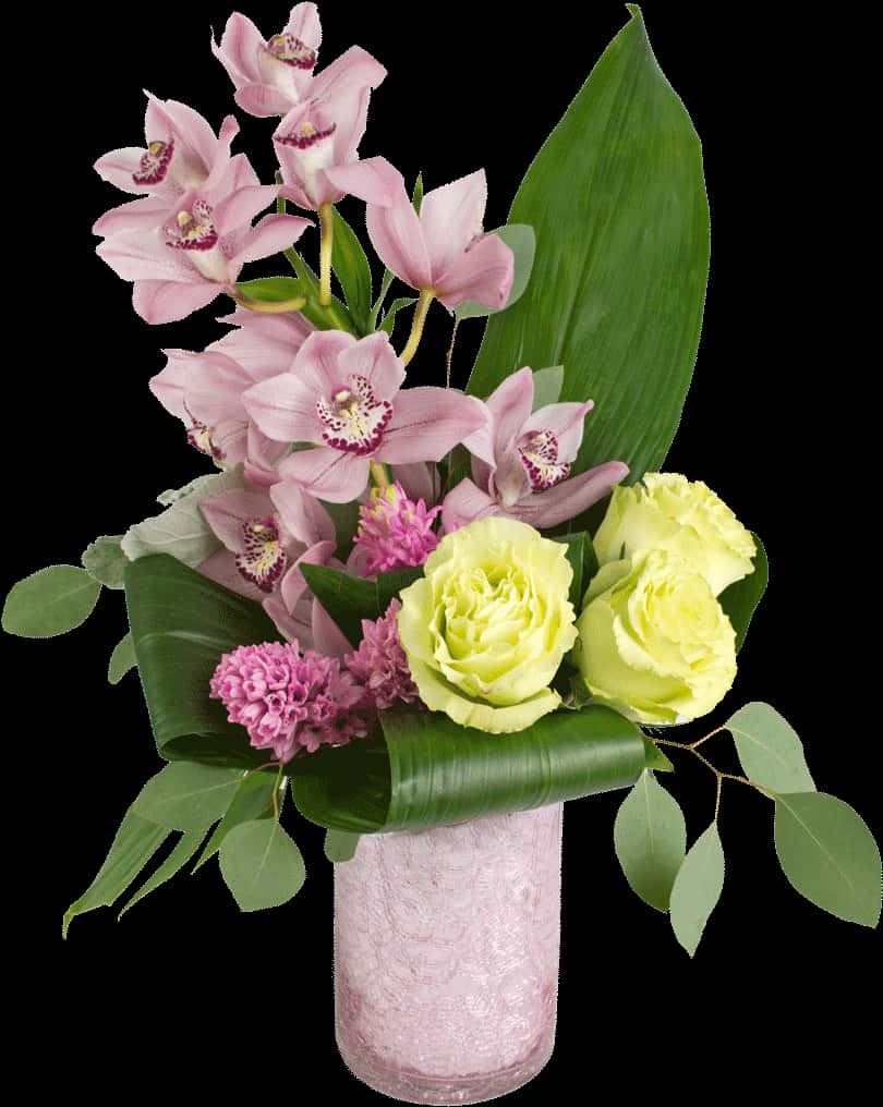 Elegant Pink Orchidsand Green Roses Bouquet