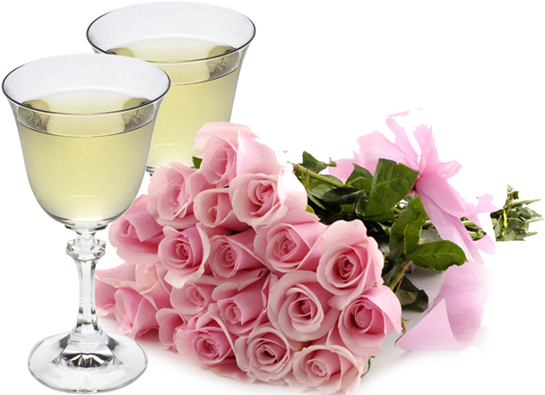 Elegant Pink Rosesand Champagne Flutes