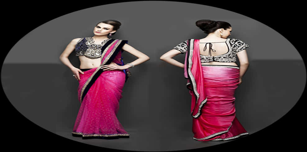 Elegant Pink Saree Model Dual Pose