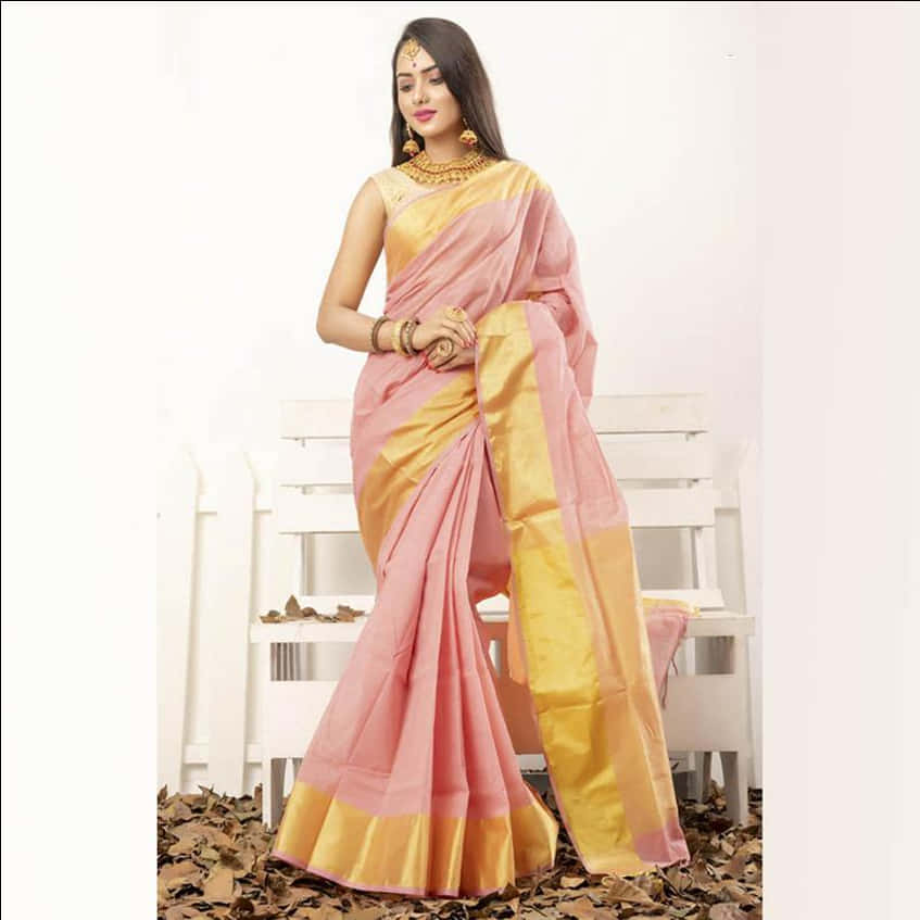 Elegant Pinkand Yellow Saree Model