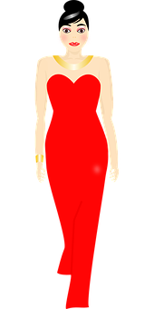 Elegant Red Dress Cartoon Woman