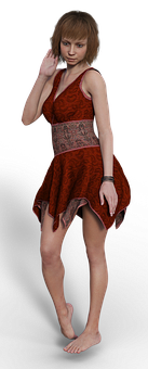 Elegant Red Dress Woman3 D Render