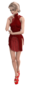 Elegant Red Dress3 D Model