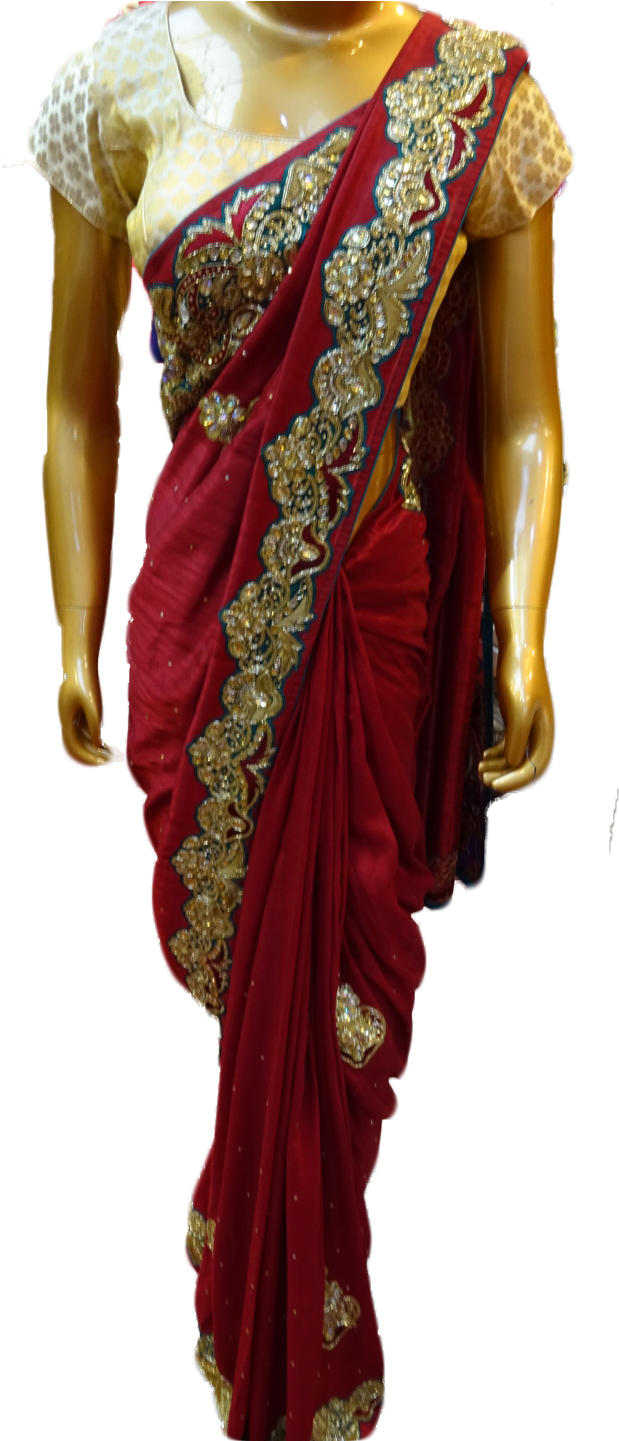 Elegant Red Gold Embroidered Saree