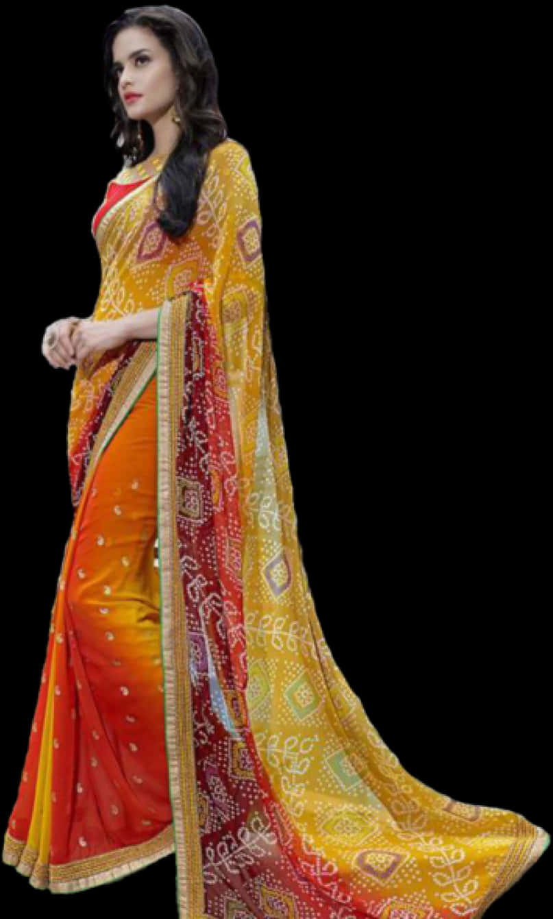 Elegant Saree Model Showcasing Traditional Attire