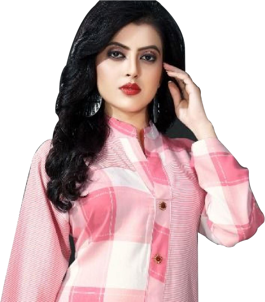 Elegant Womanin Pink Plaid Kurti