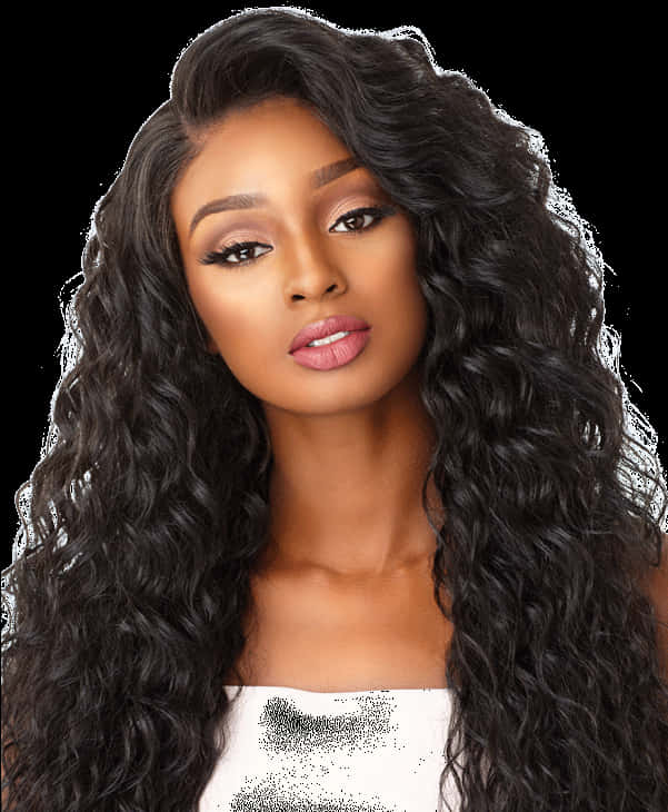 Elegant Womanwith Long Curly Hair