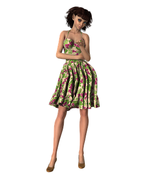 Elegant3 D Model Girlin Floral Dress